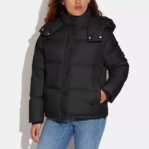 Coach Authentic Puffer Down Hooded Winter Black Jacket